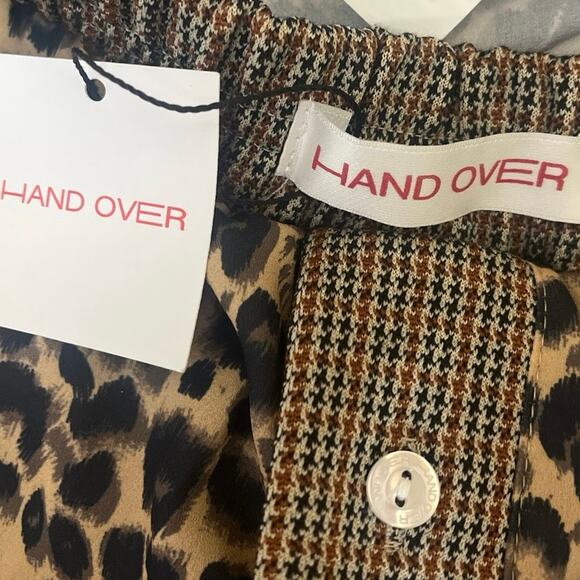 NEW Hand Over Women's Tan Black Leopard Animal Print Wide Leg Trousers Pants 8 - Picture 5 of 6